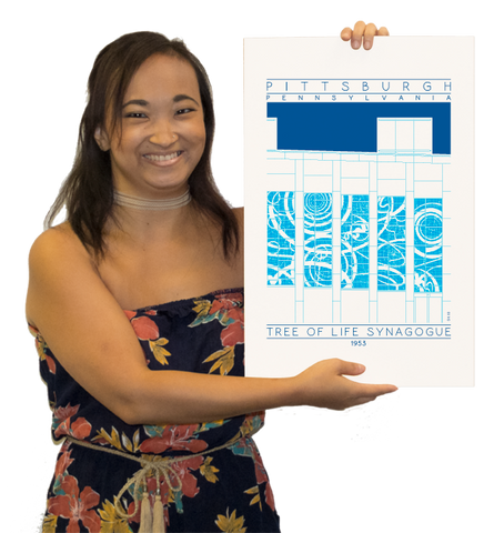 Tree of Life Synagogue - 1953 Blue Digital Print