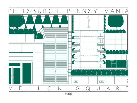 Mellon Square - 1955 Green Screenprint