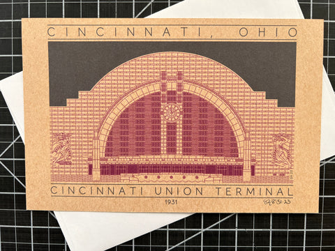 Cincinnati Union Terminal - 1931 Purple Miniature Digital Print
