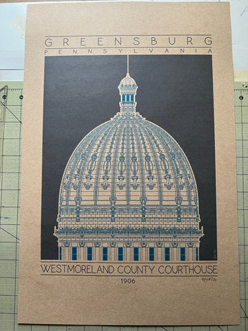 Westmoreland County Courthouse - 1906 Blue Digital Print